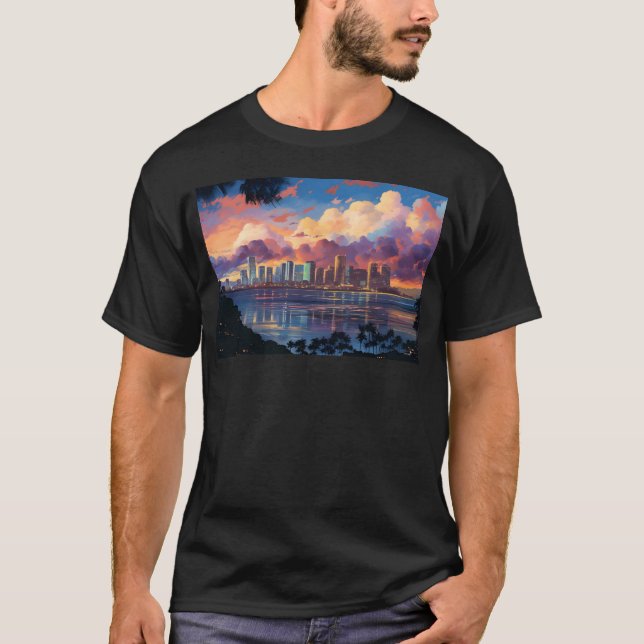 Anime Honolulu A Vibrant Anime Inspired Skyline gi T-Shirt (Front)