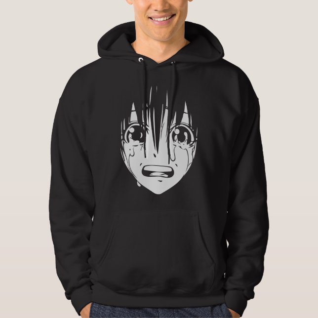Anime Hooded Sweatshirt: Crying Girl (Black) Hoodie (Front)