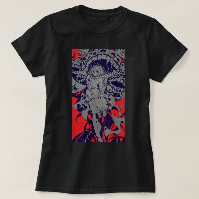 Anime Horror Aesthetic Scary Creepy Girl Japanese  T-Shirt (Design Front)