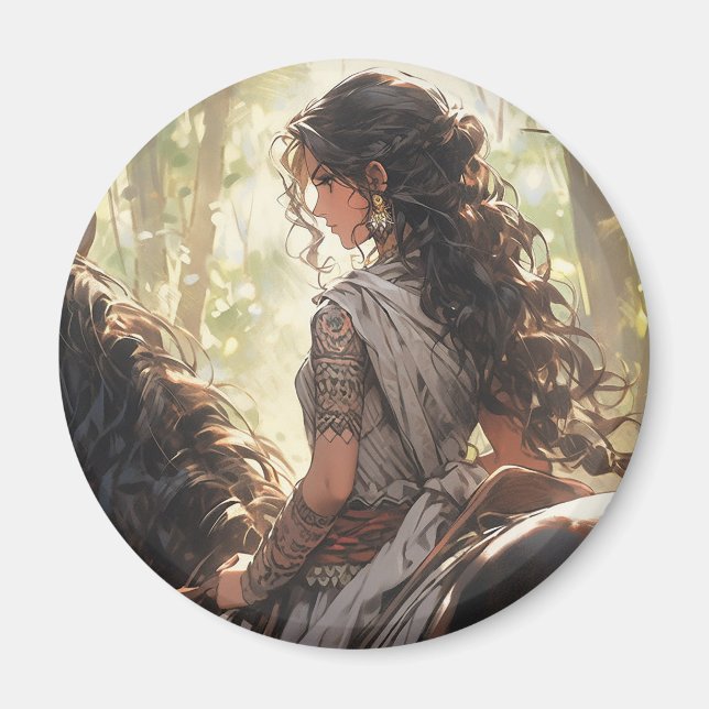 Anime horseback ride in the woods magnet (Front)