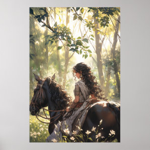 Anime horseback ride in the woods - Ultra tall Poster