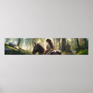 Anime horseback ride in the woods - Ultra wide Poster