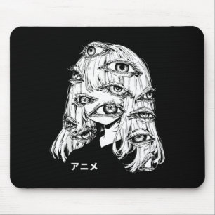 Anime in Japanese Characters Kawaii Eyes Face Mouse Pad