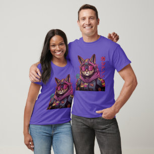 Anime-Inspired Cyber Feline Poster T-Shirt