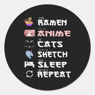 Anime japanese ramen sketching cat Anime Lover Gir Classic Round Sticker