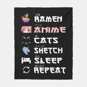 Anime japanese ramen sketching cat Anime Lover Gir Fleece Blanket