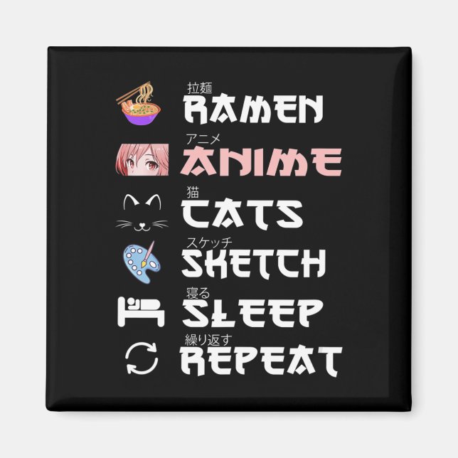 Anime japanese ramen sketching cat Anime Lover Gir Magnet (Front)