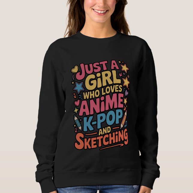 Anime K-Pop Sketching Cute Girl Art Sweatshirt (Front)