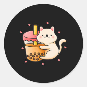 Anime Kawaii Cat Boba Bubble Tea Anime Merch Gifts Classic Round Sticker