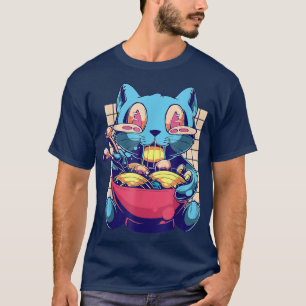 Anime Kawaii Cat Eat Ramen Japanese  T-Shirt