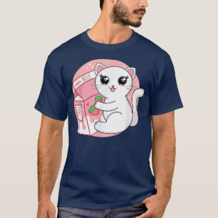 Anime Kawaii Cat Strawberry Milk Women Men Teen Bo T-Shirt