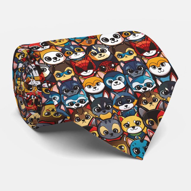 Anime Kawaii Chibi Cute Superhero Cats Tie (Rolled)