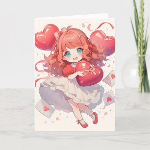 Anime Kawaii Girl Heart Love Holiday Card