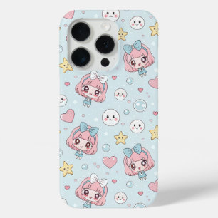 Anime Kawaii in Pastel Colors with Hearts and Star iPhone 15 Pro Case