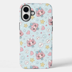 Anime Kawaii in Pastel Colors with Hearts and Star iPhone 16 Plus Case