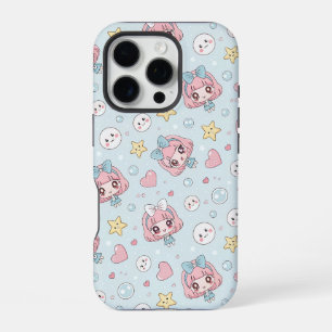 Anime Kawaii in Pastel Colors with Hearts and Star iPhone 16 Pro Case