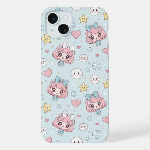 Anime Kawaii in Pastel Colors with Hearts and Star iPhone 15 Plus Case