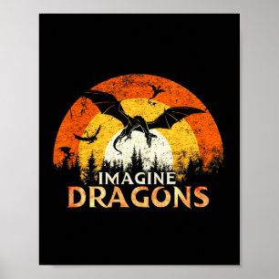 Anime Kawaii Mythical Fantasy Dragons Imagine Vint Poster