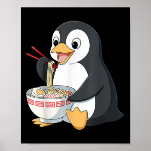 Anime Kawaii Penguin Eating Ramen Noodle Gifts Men Poster