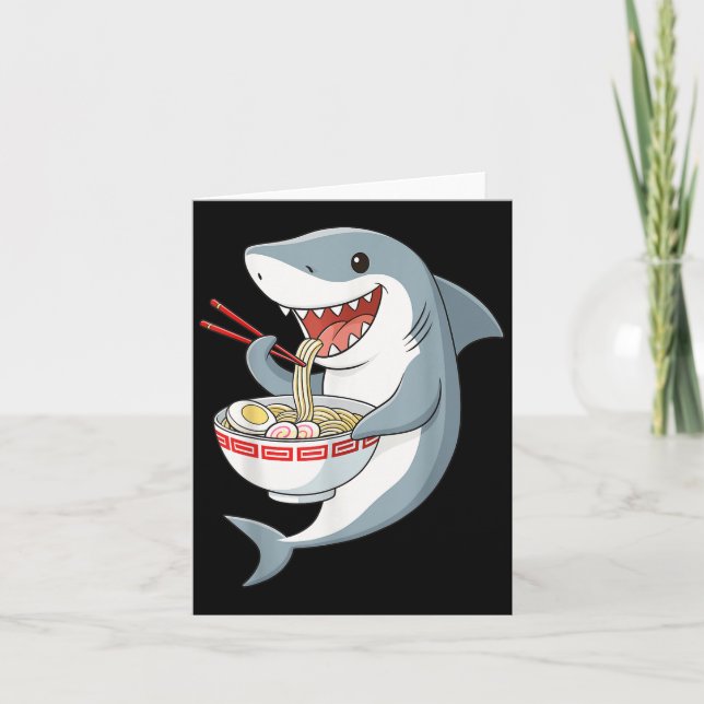 Anime Kawaii Shark Eating Ramen Noodle Gifts Men W Card (Front)