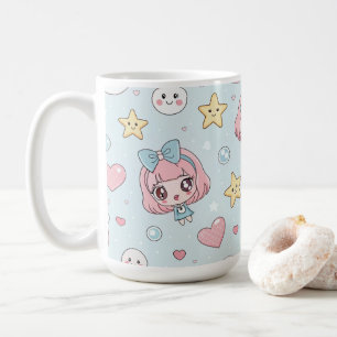 Anime Kawaii with Hearts and Stars Coffee Mug