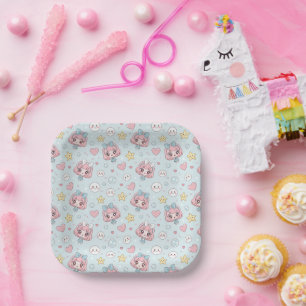 Anime Kawaii with Hearts and Stars Paper Plate