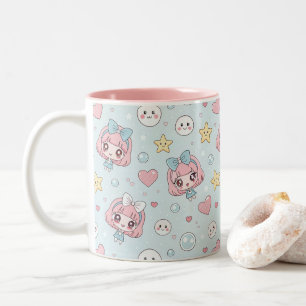 Anime Kawaii with Hearts and Stars Two-Tone Coffee Mug