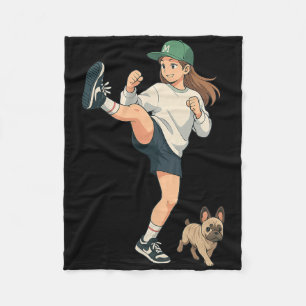 Anime Kickboxer Walking French Bulldog Streetwear Fleece Blanket