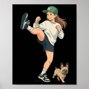 Anime Kickboxer Walking French Bulldog Streetwear Poster