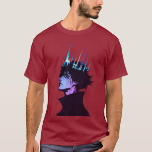 Anime King Gothic Male Portrait with Blue Crown T-Shirt