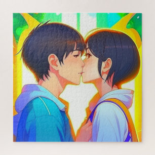Anime Kiss   Boy and Girl in Love Jigsaw Puzzle