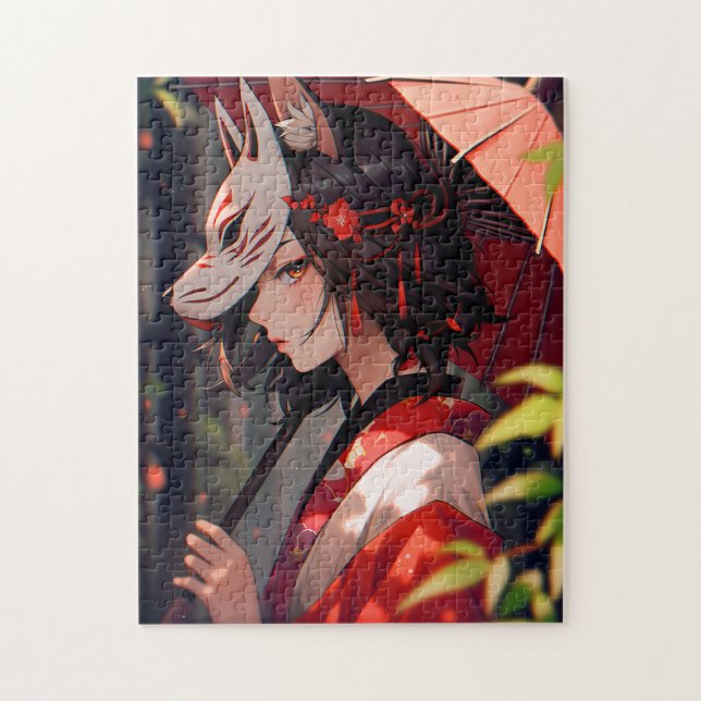 Anime Kitsune Girl Cute Fox Fantasy Art Jigsaw Puzzle (Vertical)