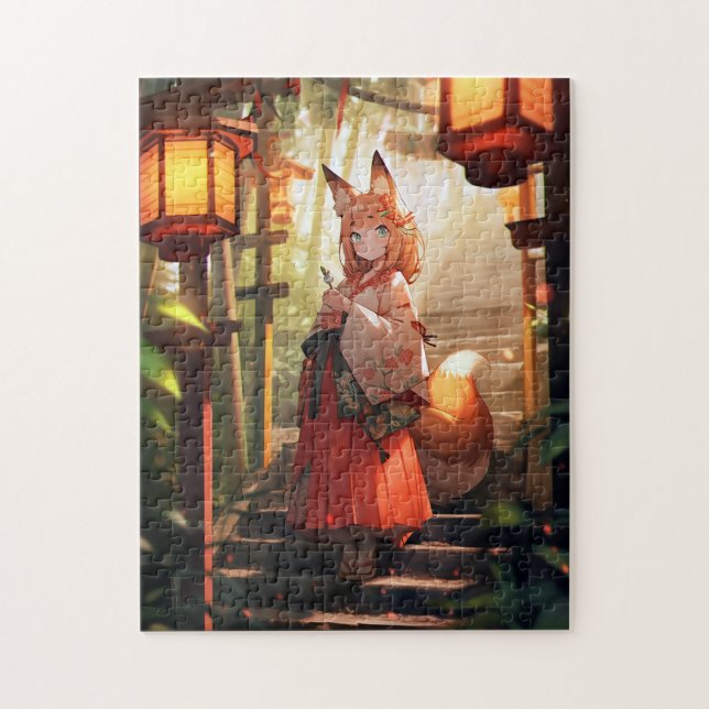 Anime Kitsune Girl Cute Fox Fantasy Art Jigsaw Puzzle (Vertical)