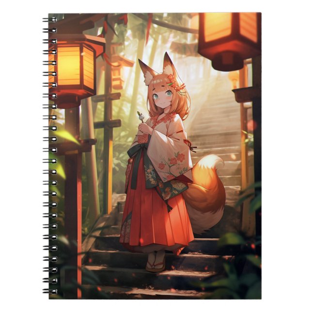 Anime Kitsune Girl Cute Fox Fantasy Art Notebook (Front)