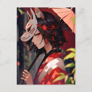 Anime Kitsune Girl Cute Fox Fantasy Art Postcard