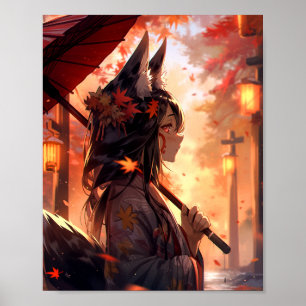 Anime Kitsune Girl Cute Fox Fantasy Art Poster