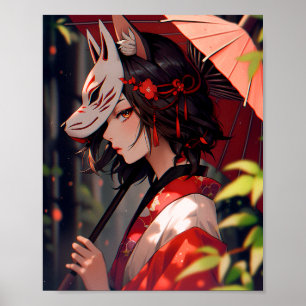 Anime Kitsune Girl Cute Fox Fantasy Art Poster