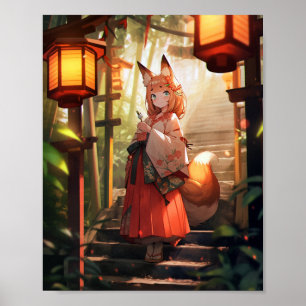 Anime Kitsune Girl Cute Fox Fantasy Art Poster