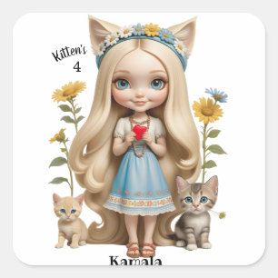 Anime Kittens Cats 4 Kamala sweet kids Custom Square Sticker