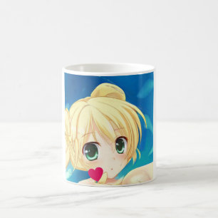 Anime manga blonde green-eyed girl heart coffee mug