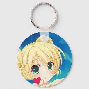 Anime manga blonde green-eyed girl heart key ring