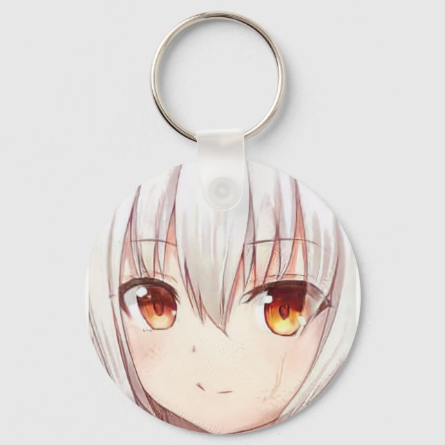 Anime manga girl smile silver hair amber eyes  key ring (Front)