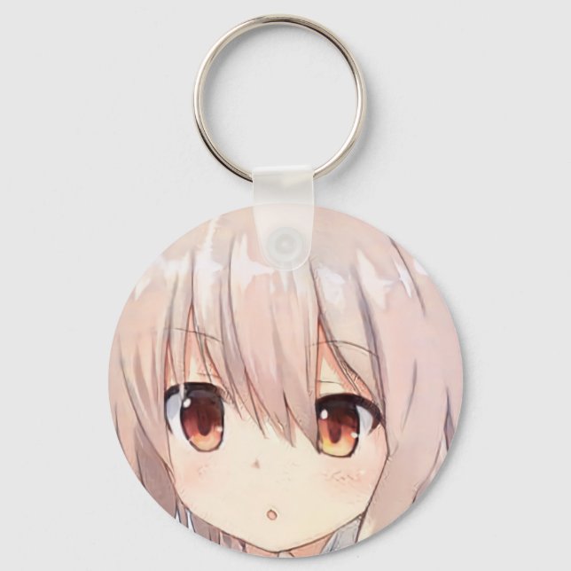 Anime manga girl surprised ashen hair amber eyes  key ring (Front)
