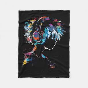 Anime Manga Motif Headphone Illustration Anime  Fleece Blanket