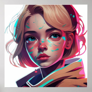 Anime manga pop art lovers face characters cartoon poster