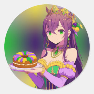 Anime Mardi Gras King cake Classic Round Sticker
