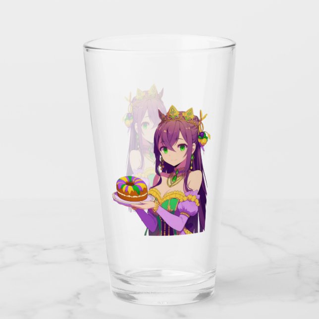 Anime Mardi Gras King cake Glass (Front)