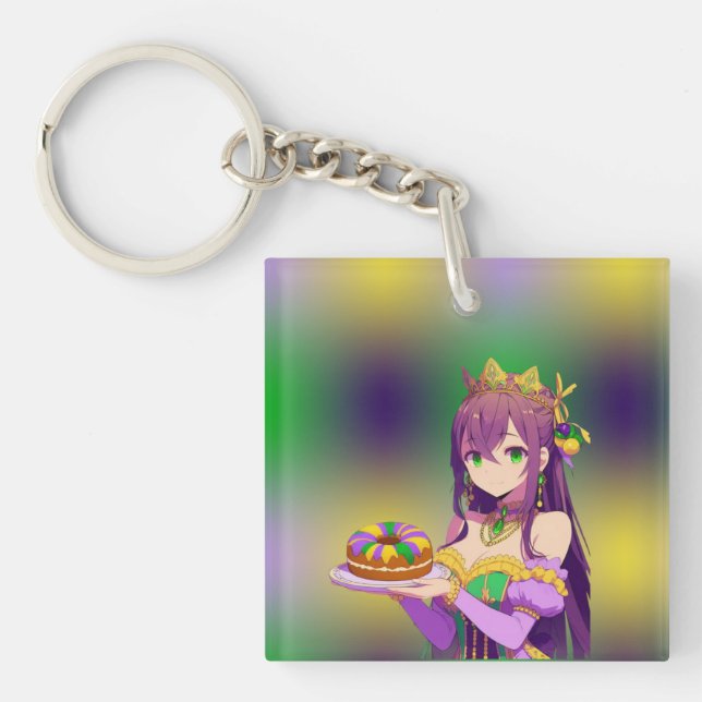 Anime Mardi Gras King cake Key Ring (Front)