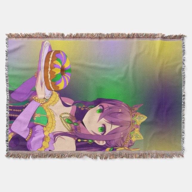 Anime Mardi Gras King cake Throw Blanket (Front)
