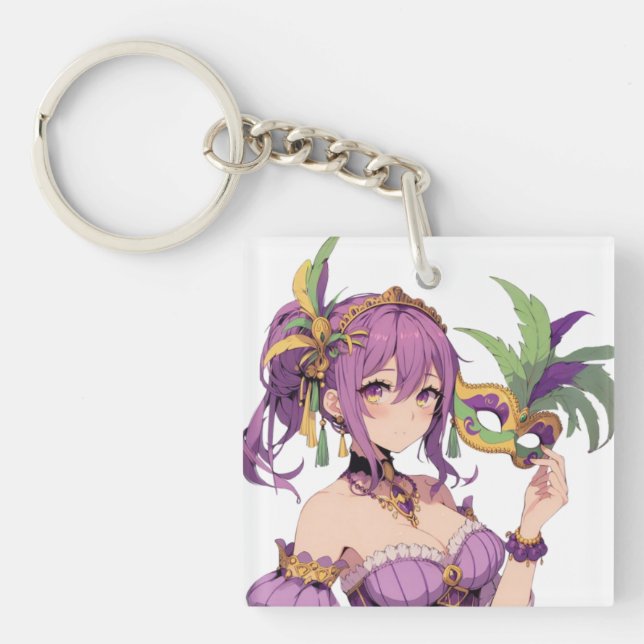 Anime Mardi Gras mask Key Ring (Front)